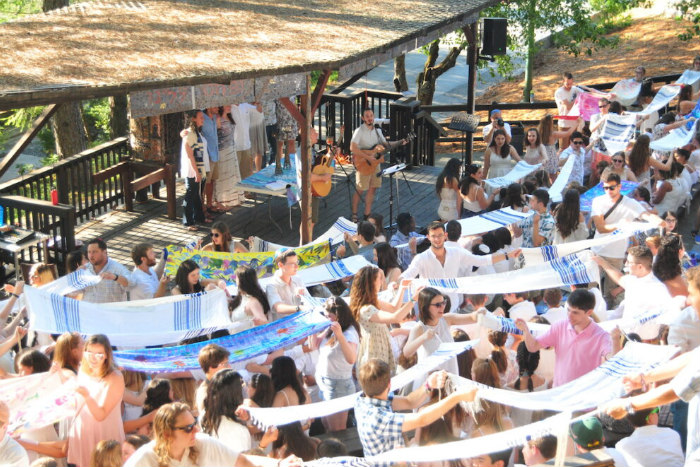 Aerial view of outdoor Shabbat services at URJ Camp Newman 