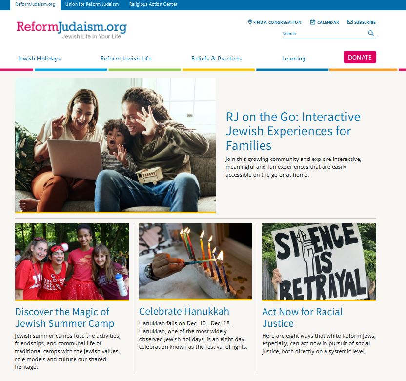 Home page of ReformJudaism dot org website