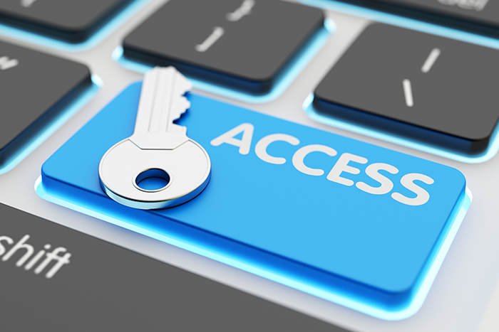 Picture of a computer keyboard with a blue key labeled "access" and a silver key placed on top