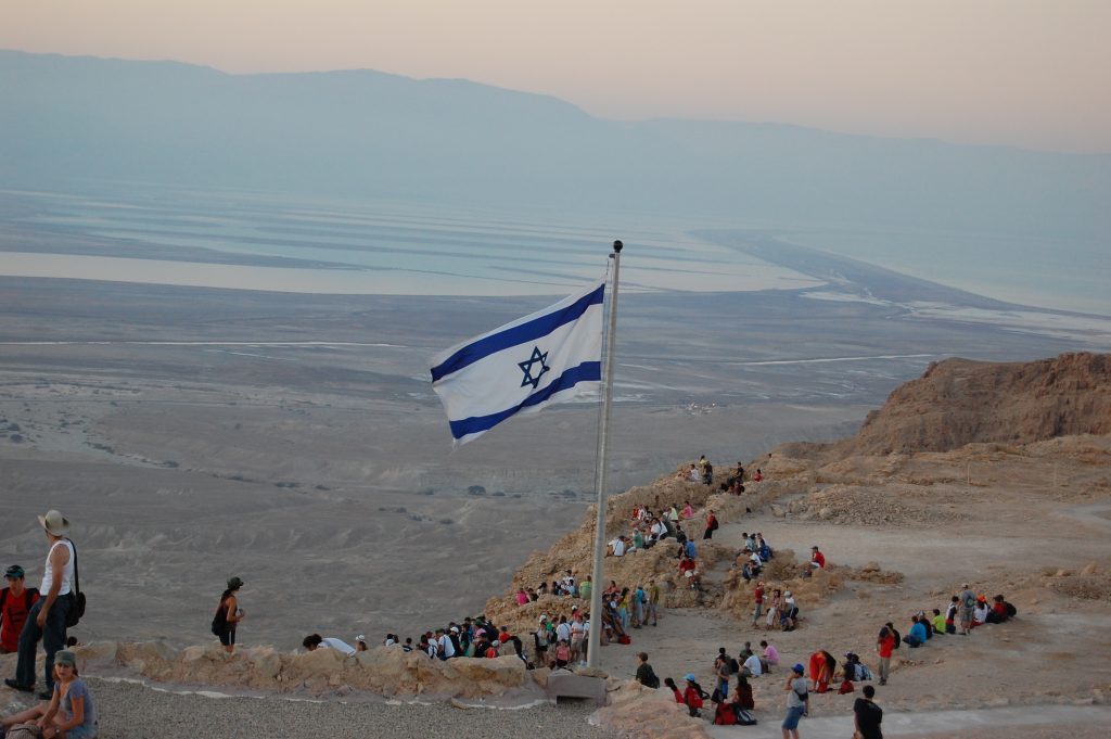 An Israeli Flag flying in the desert