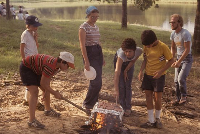 1977 photo of campfire at Jacobs camp