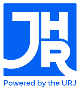 a blue box with the letters JHR and Powered by the URJ in white font