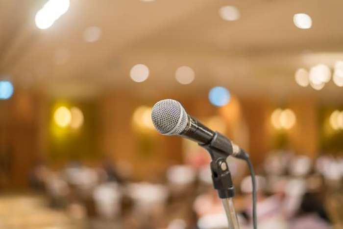Photo of a microphone on bima at synagogue