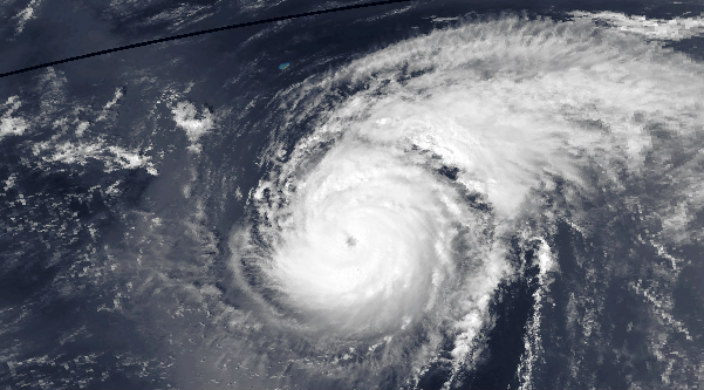 Satellite view of Hurricane Harvey hitting Texas