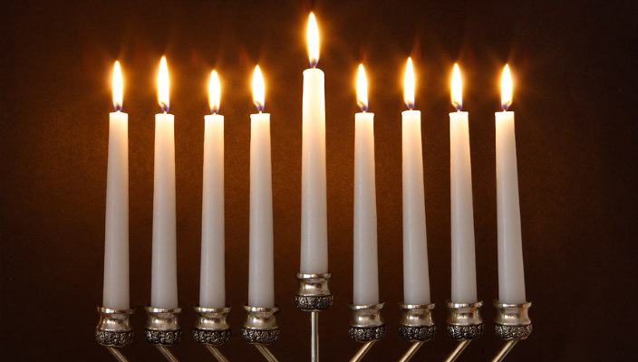 Fully lit hanukkiyah