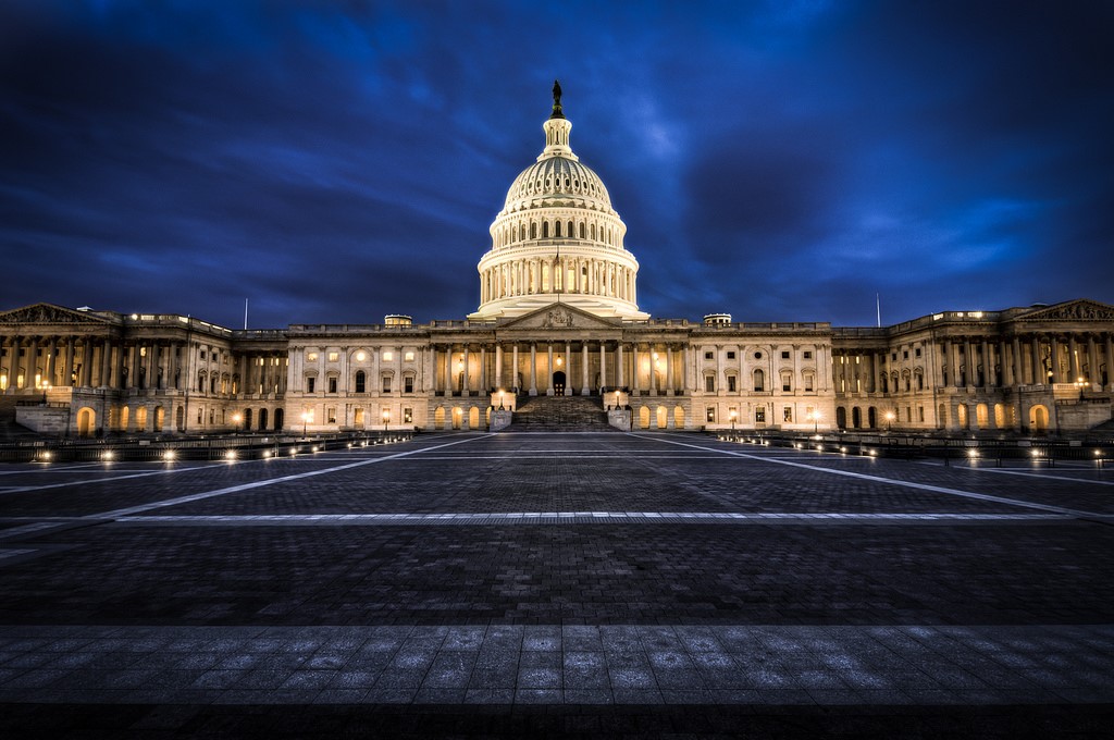 The Capitol building at night