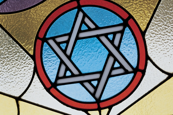 a Star of David in a stained glass window