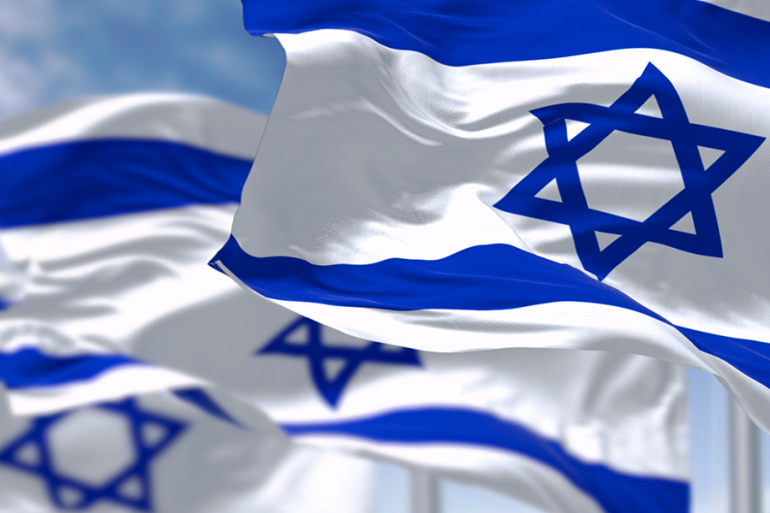 Three Israeli Flags blowing in the wind