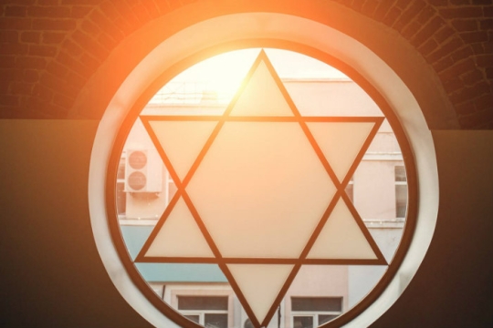 Star of David stained glass window