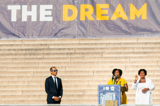 an image of Yolanda Savage-Narva, speaking at the 60th anniversary of the March on Washington