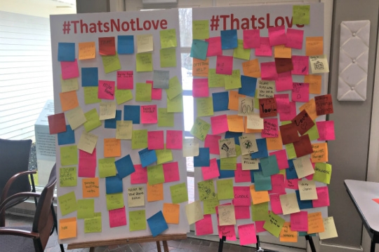Thats Love and Thats Not Love Post It boards as described in the essay