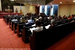 Shabbat service in a synagogue sanctuary